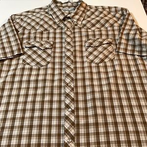 Wrangler Wrancher Tan Brown Plaid Cowboy Western Shirt XXL